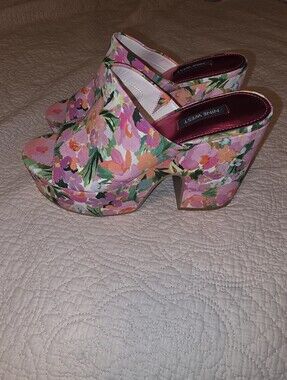 Nine West Floral Pink Platform Mules